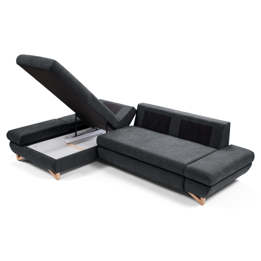 Razvlačna kutna tapecirana sjedeća garnitura s prostorom za pohranu u obliku slova L AVESTA, lijeva, antracit