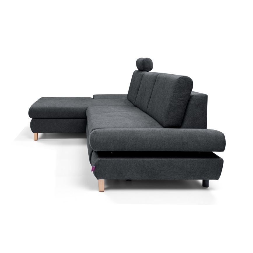 Razvlačna kutna tapecirana sjedeća garnitura s prostorom za pohranu u obliku slova L AVESTA, lijeva, antracit