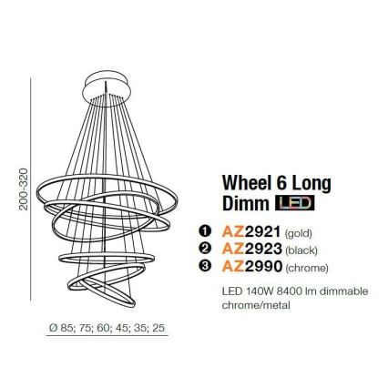 Azzardo AZ2921 - LED luster na sajli za prigušivanje WHEEL 6xLED/140W/230V