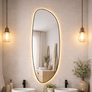 Baltica Design - LED Kupaonsko zidno ogledalo s pozadinskim LED osvjetljenjem STONE FLUID LED/15W/230V 2700K 155x50 cm IP65 crna