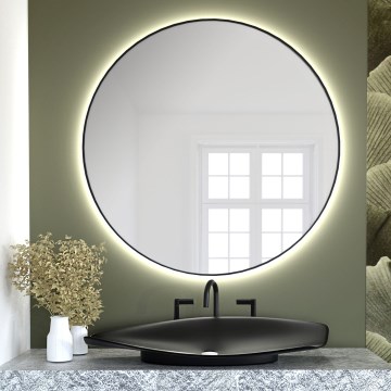 Baltica Design - LED kupaonsko zidno ogledalo s pozadinskim osvjetljenjem BRIGHT LED/15W/230V 3000K promjer 90 cm IP65 crno