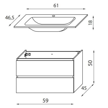 BATH DELUXE 03-060-63-02-01 - Ormarić za kupaonicu s umivaonikom KENWOOD 61 cm mat crna