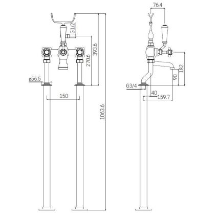 BATH DELUXE 28-108-01-60-00 - Samostojeći set za kadu s baterijom AEROSKOBING, 106,3 cm, sjajni krom