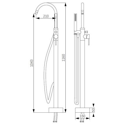 BATH DELUXE 28-114-01-60-00 - Samostojeći set za kadu s baterijom DRAGOR 116 cm sjajni krom
