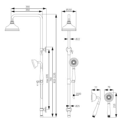 BATH DELUXE 31-120-04-64-00 - Tuš set AEROSKOBING sjajna mesing