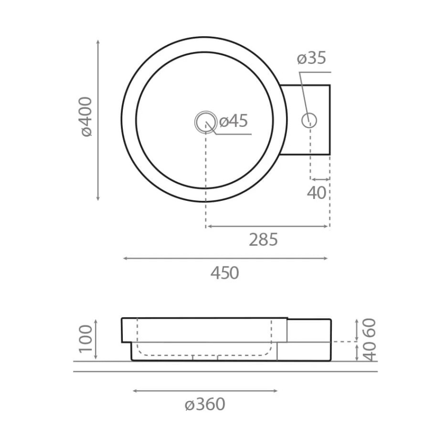Bathco 00339 - Umivaonik na ploču ICONO 40x45 cm kamen/siva