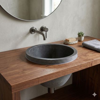 Bathco 00374 - Ugradbeni umivaonik za radnu ploču MIRAGE Ø 40 cm kamen/siva