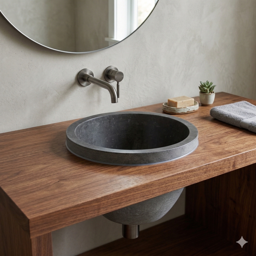 Bathco 00374 - Ugradbeni umivaonik za radnu ploču MIRAGE Ø 40 cm kamen/siva