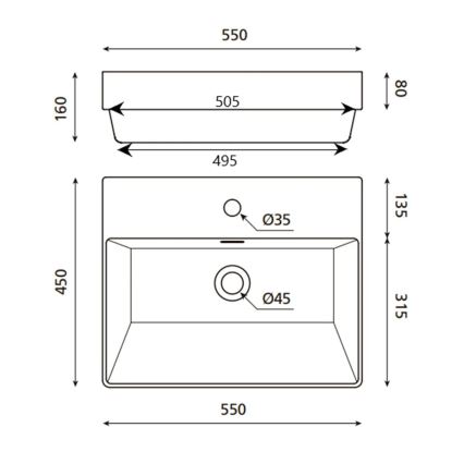 Bathco 0062 - Ugradni umivaonik FUNCHAL 55x45 cm porculan/bijela