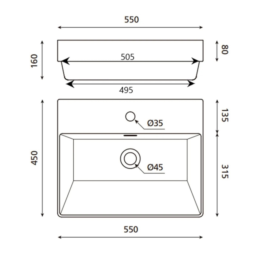 Bathco 0062 - Ugradni umivaonik FUNCHAL 55x45 cm porculan/bijela