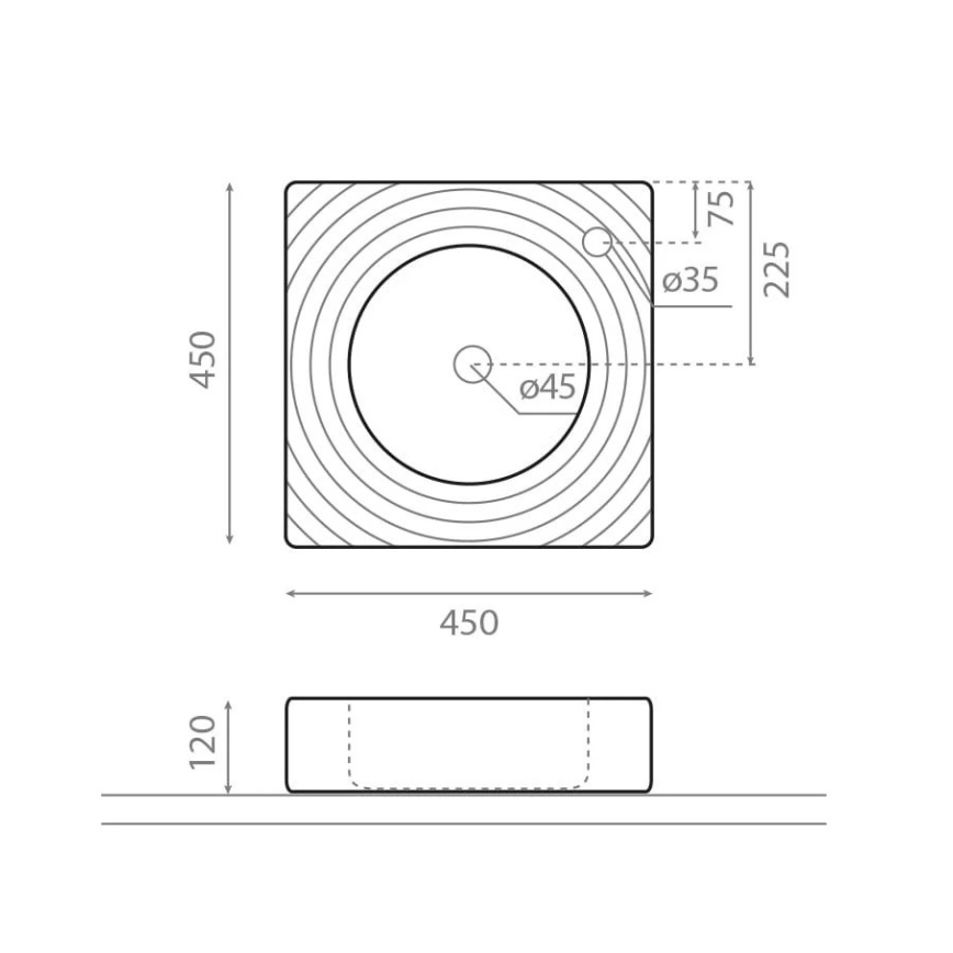 Bathco 0081 - Umivaonik na ploču GOTA 45x45 cm porculan/bijela