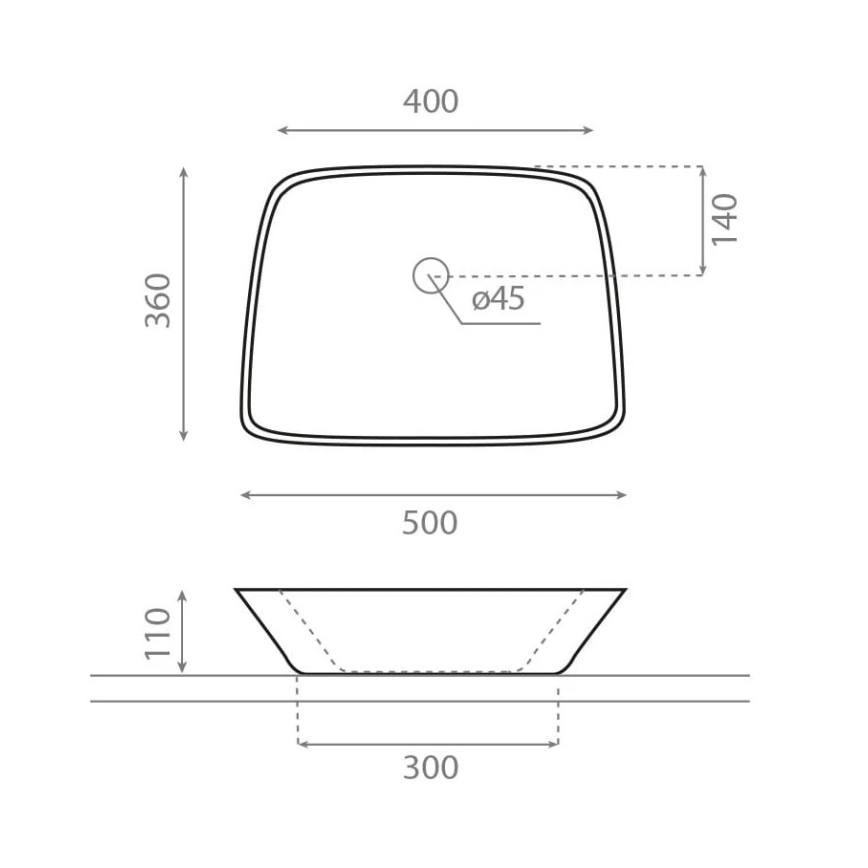 Bathco 0091 - Umivaonik na ploču ANABEL 50x36 cm porculan/bijela