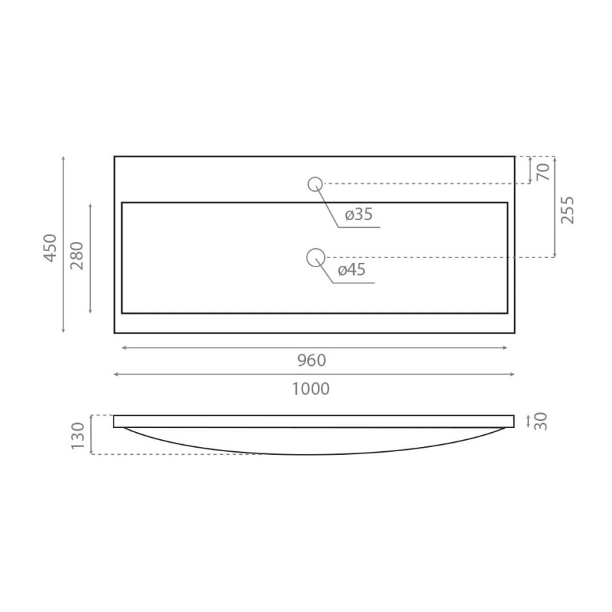 Bathco 0506 - Ugradni umivaonik MANHATTAN 100x45 cm smola/bijela