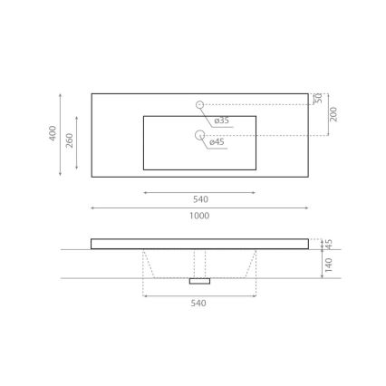 Bathco 0515 - Ugrađeni umivaonik COLLOTO 100x40 cm smola/bijela