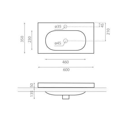 Bathco 0516 - Umivaonik za ugradnju ICE 60x35 cm smola/bijela