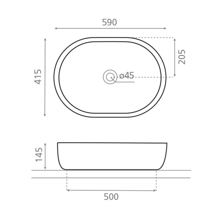 Bathco 4037 - Umivaonik na radnu ploču TOULOUSE 59x41,5 cm porculan/bijela