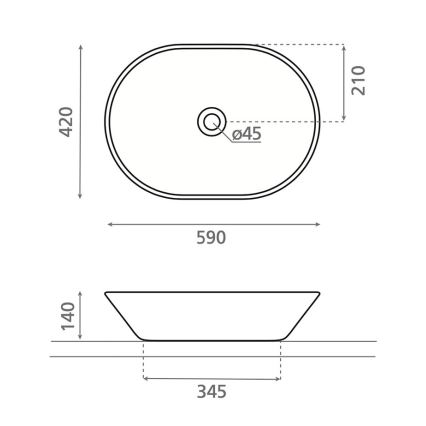 Bathco 4038 - Umivaonik na ploču TOULOUSE 59x42 cm porculan/bijela