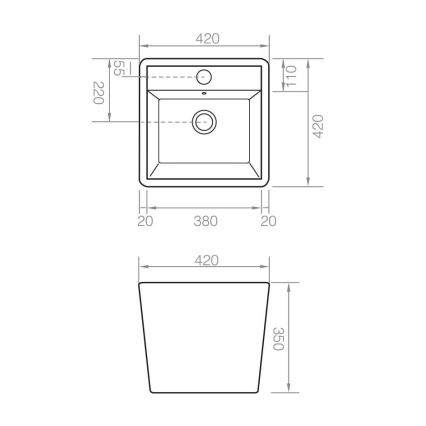 Bathco 4059 - Umivaonik za ugradnju na radnu ploču GENOVA 42x42 cm porculan/bijela
