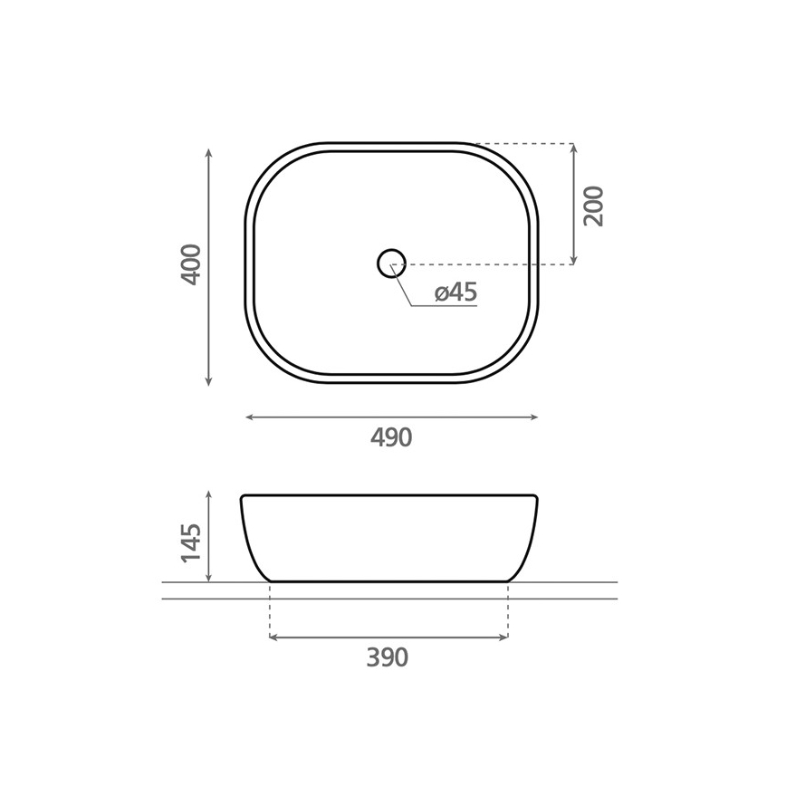 Bathco 4072 - Umivaonik na ploču OLEA 49x40 cm porculan/bijela