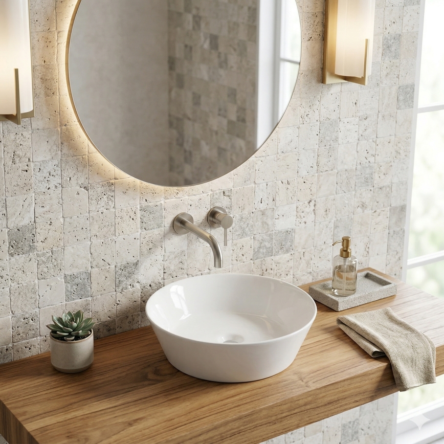 Bathco 4087 - Umivaonik za postavljanje na ploču VOLTA Ø 42 cm, porculan / bijela