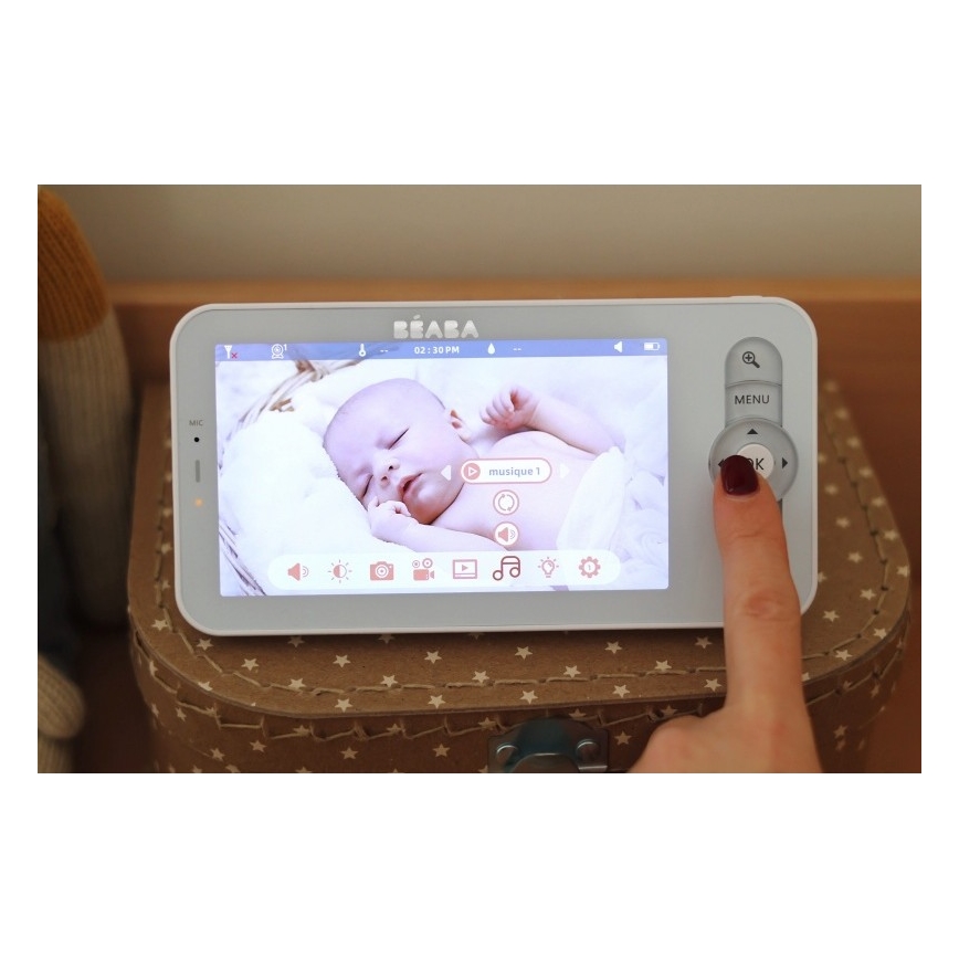 Beaba - Pametni punjivi dječji video monitor ZEN NIGHT 720p, 5V, 4000 mAh, Wi-Fi, bijela