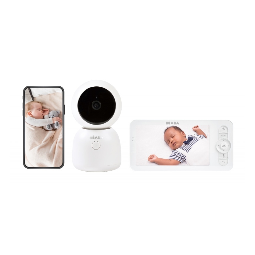 Beaba - Pametni punjivi dječji video monitor ZEN NIGHT 720p, 5V, 4000 mAh, Wi-Fi, bijela