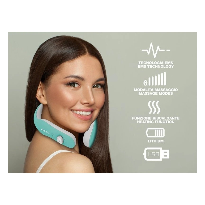 Beper - Punjivi EMS masažer za vrat 5V/900 mAh, u mint boji