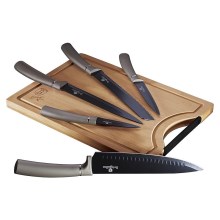 BerlingerHaus - Set noževa od nehrđajućeg čelika s daskom za rezanje od bambusa 6 kom bež/crna