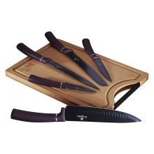 BerlingerHaus - Set noževa od nehrđajućeg čelika s daskom za rezanje od bambusa 6 kom ljubičasta/crna