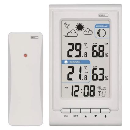 Bežična meteorološka stanica s budilicom 2xAAA + 2xAA bijela