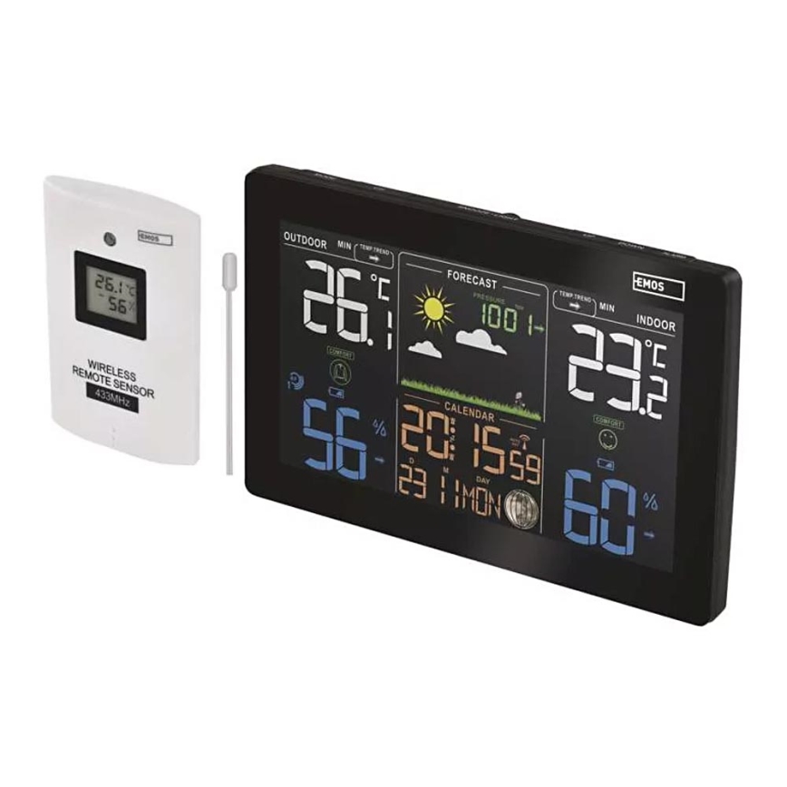 Bežična meteorološka stanica s budilicom 5V/3xAAA + 2xAAA crna