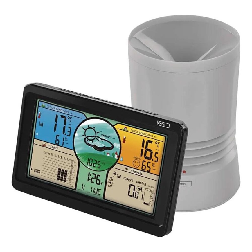 Bežična meteorološka stanica s LCD zaslonom u boji i kišomjerom 3xAAA crna
