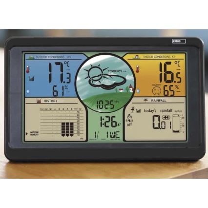 Bežična meteorološka stanica s LCD zaslonom u boji i kišomjerom 3xAAA crna