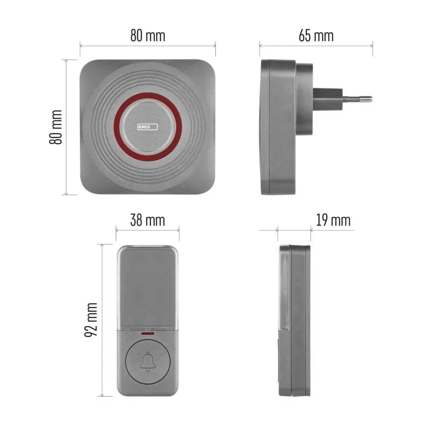 Bežični zvon za utičnicu GoSmart 230V + 1xCR2032, sivi, Wi-Fi