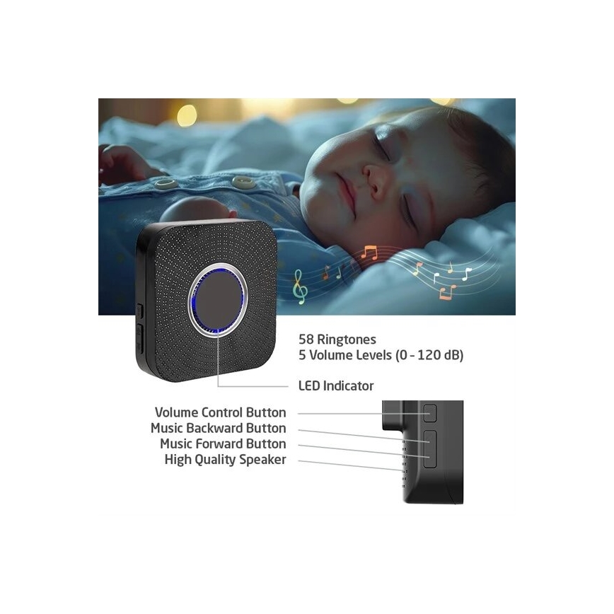 Bežični zvono za utičnicu kinetički 230V crna