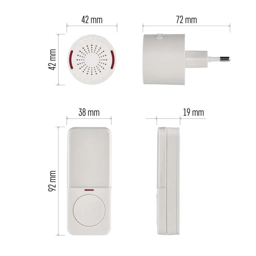 Bežično zvono za utičnicu 230V + 1xCR2032 bijelo