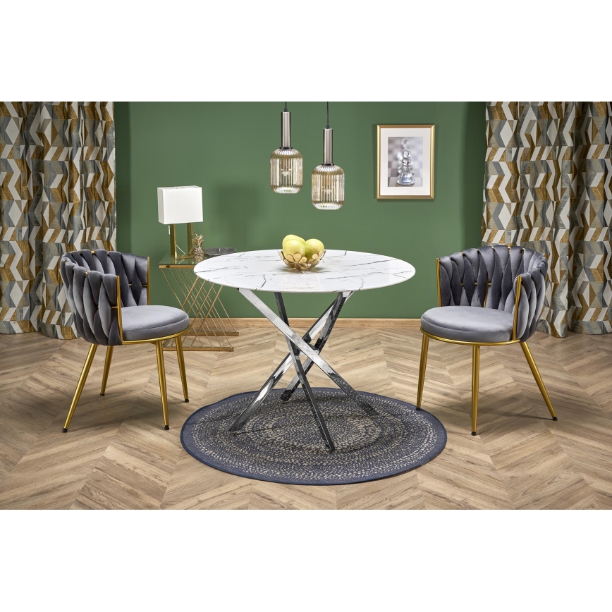 Blagovaonski stol ESTEN 100 cm bijela/srebrna