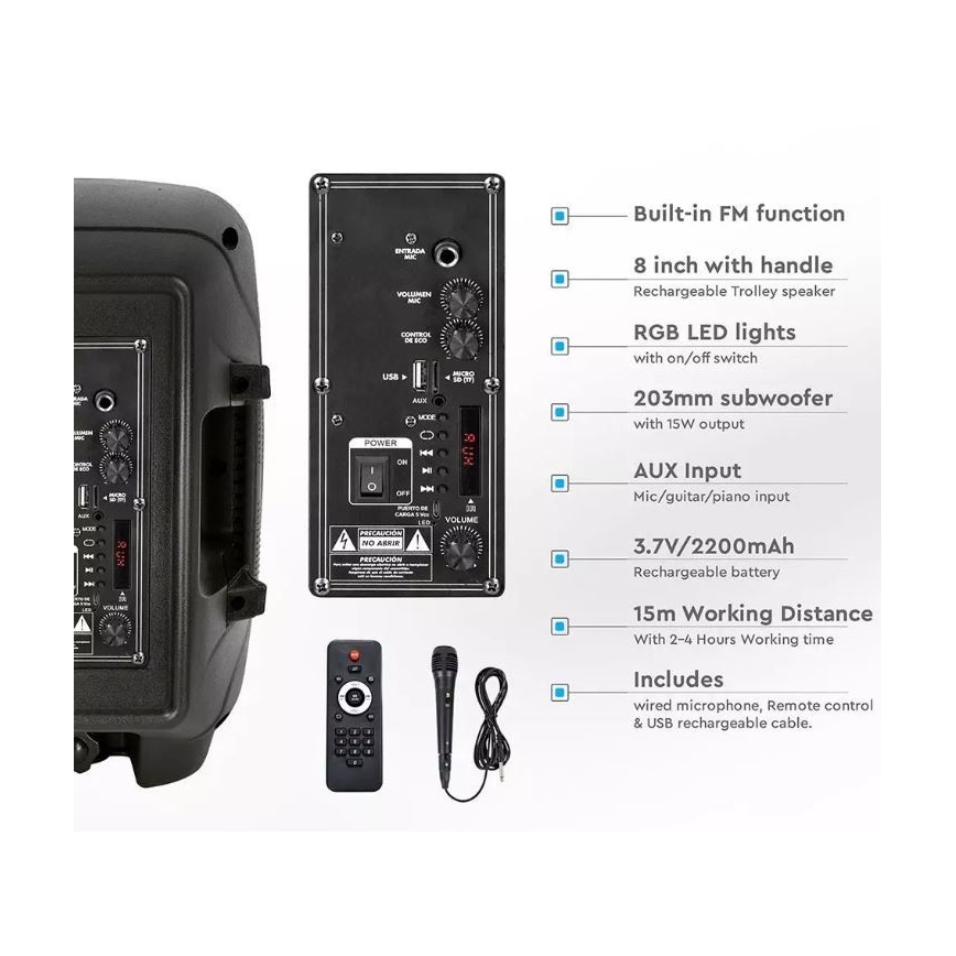 Bluetooth prijenosni zvučnik s mikrofonom 15W/3,7V LED RGB + DU