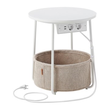 Bočni stolić NOIRA 45 cm s ugrađenim utičnicama i USB priključcima, bež/bijela