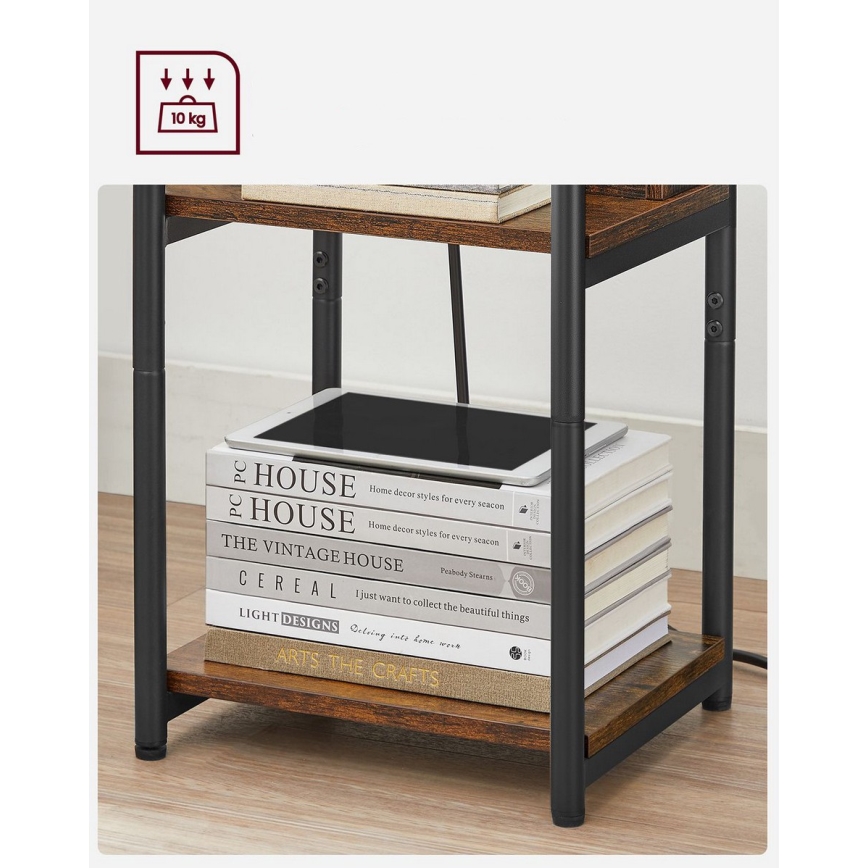 Bočni stolić s ugrađenim utičnicama i USB priključcima ROD smeđa/crna