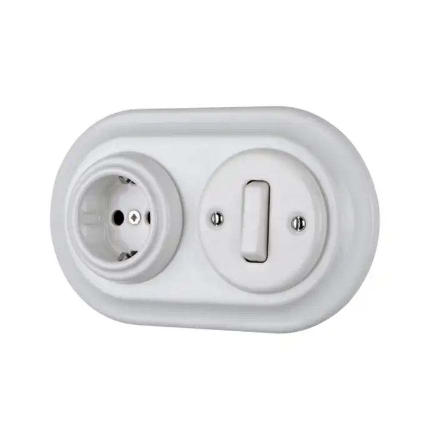 Bohemia-Design - Porculanska retro zidna utičnica bez okvira SCHUKO 250V/16A bijela
