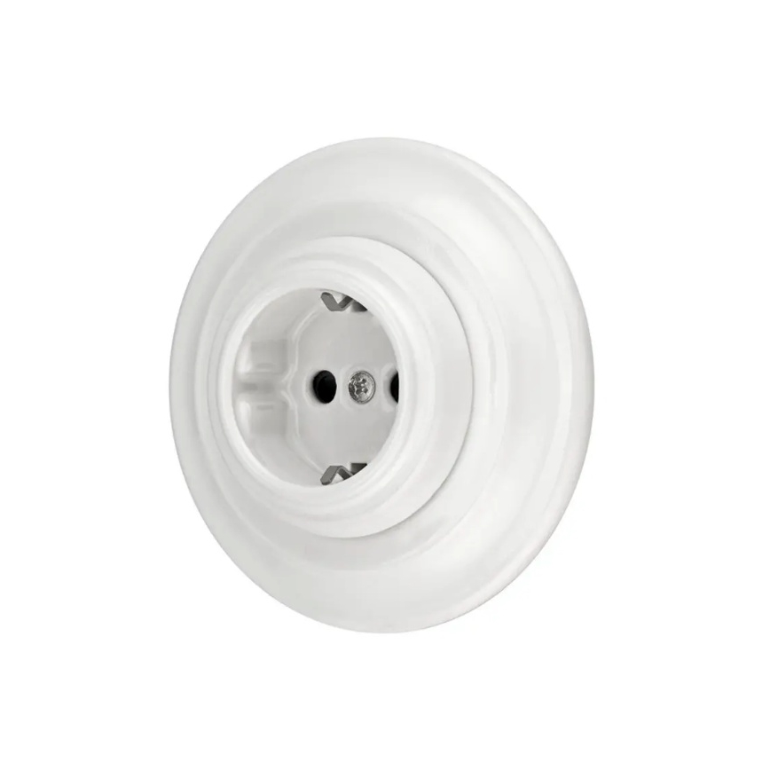 Bohemia-Design - Porculanska retro kućna utičnica s okvirom SCHUKO 250V/16A bijela