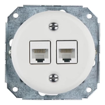 Bohemia-Design -Porculanska retro Ethernet utičnica bez okvira 2x CAT.5E bijela