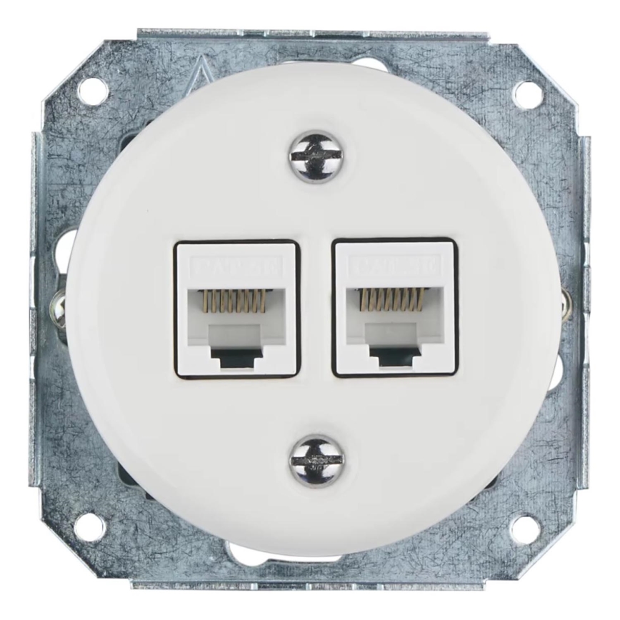 Bohemia-Design -Porculanska retro Ethernet utičnica bez okvira 2x CAT.5E bijela