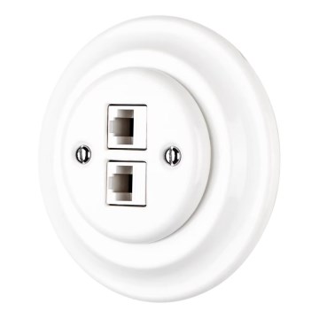 Bohemia-Design - Porculanska retro ethernet utičnica s okvirom 2x CAT5e bijela