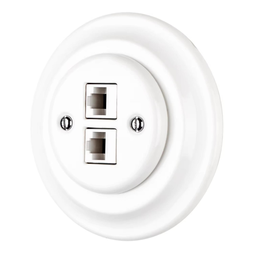 Bohemia-Design - Porculanska retro ethernet utičnica s okvirom 2x CAT5e bijela