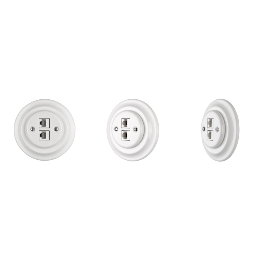 Bohemia-Design - Porculanska retro ethernet utičnica s okvirom 2x CAT5e bijela