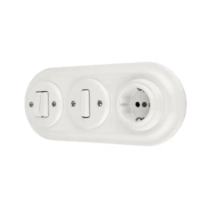 Bohemia-Design - Porculanska retro kućna utičnica bez okvira 250V/16A bijela
