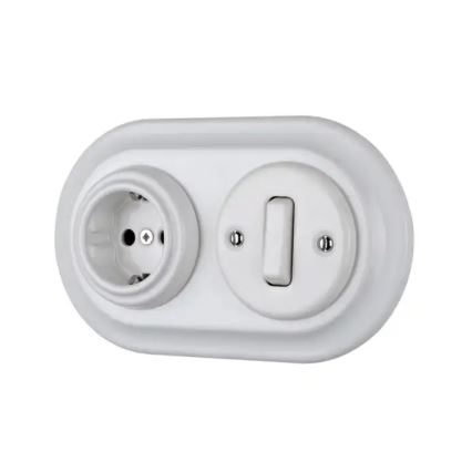 Bohemia-Design - Porculanska retro kućna utičnica bez okvira 250V/16A bijela