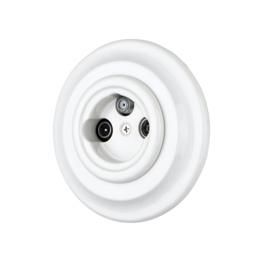 Bohemia-Design - Bijela porculanska retro TV/SAT-W utičnica s okvirom